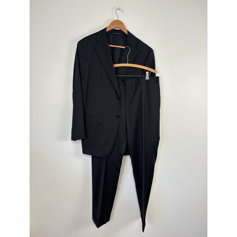 Canali Made in Italy Mens 2 Pc Suit Black Striped Pure Wool Beecroft & Bull READ